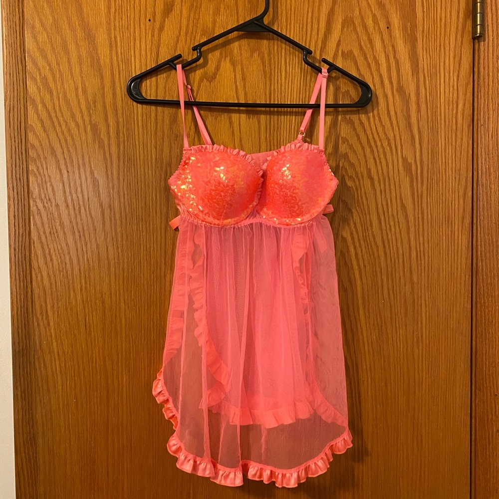 NEW Victoria’s Secret pink sequins bra teddy 34C